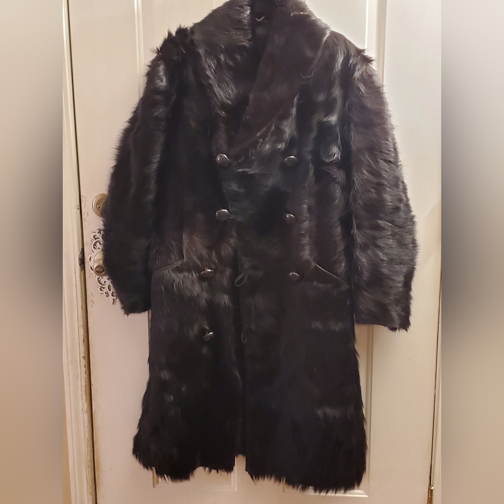 🐻🐻🐻MEN'S BLACK BEAR FUR FULL LENGTH COAT🐻🐻🐻 - Picture 1 of 16
